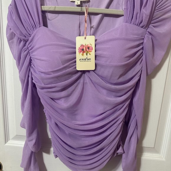 Entro Lavender Padded Blouse Large New with Tags - Picture 2 of 4
